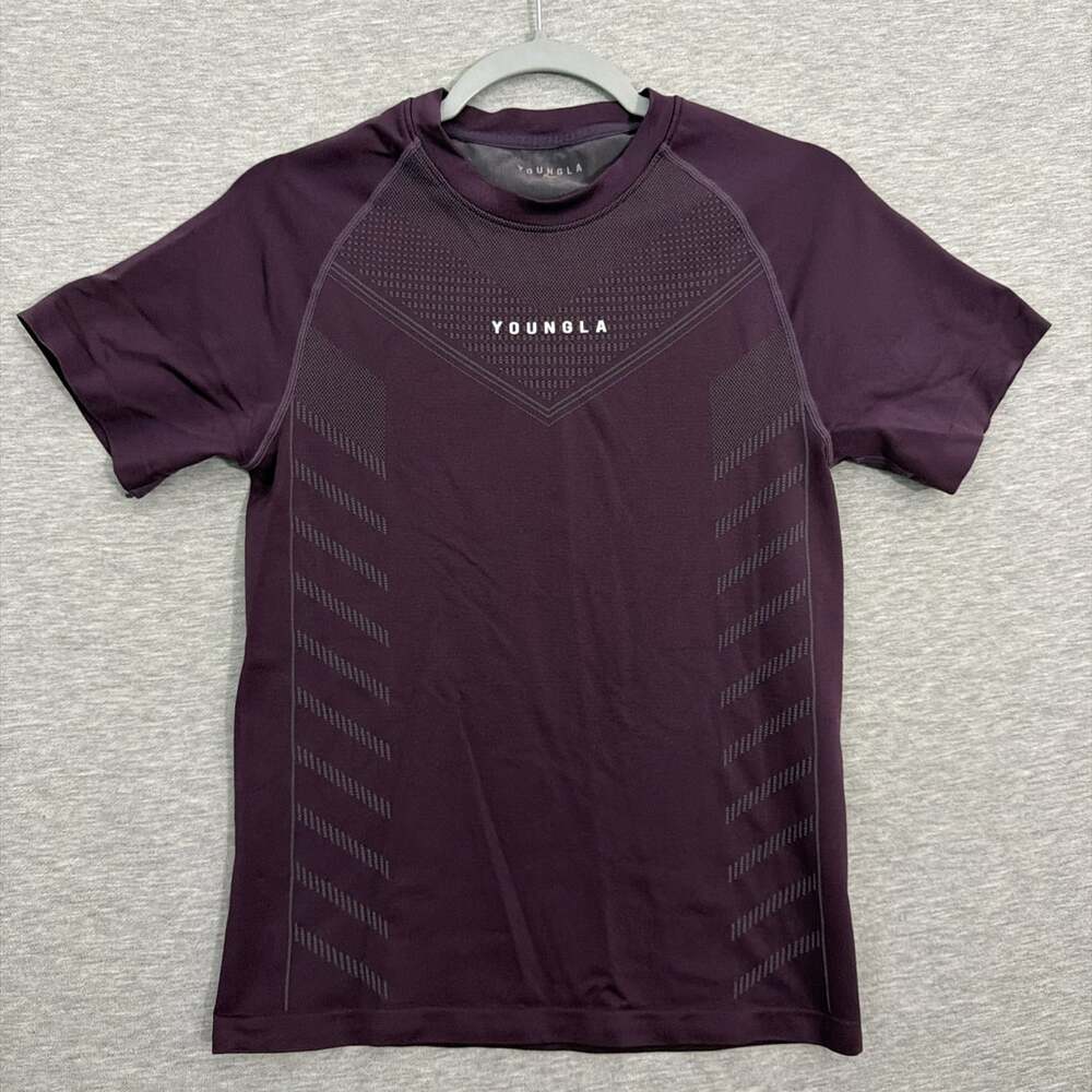 YoungLA Mens Size Large Purple Superhero Compression Seamless Short Sleeve Shirt